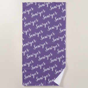 Purple Calligraphy Personalized Repeat Name Beach Towel