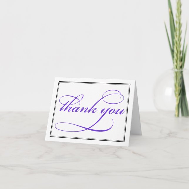 Purple Calligraphy Script Thank You Note Card (Front)
