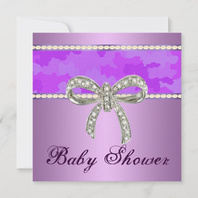 Purple Camo Diamond Bow Baby Shower Invitation (Front)