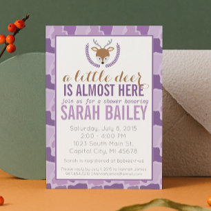 Purple Camo Little Deer Baby Shower Invite