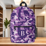Purple Camo Personalized Girly Monogram Camouflage Printed Backpack<br><div class="desc">Introducing our modern and trendy camo backpack, perfect for kids, students, hikers, and day trippers! This cool backpack features a girl chic camo pattern with shades of purple giving it a military-inspired look that is sure to turn heads. The camo design is not only stylish, but also functional, making it...</div>