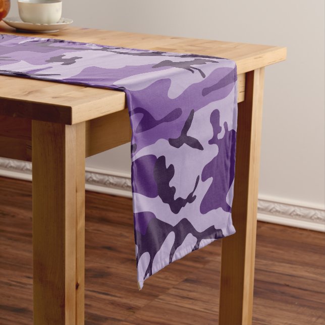Purple Camouflage, Military, Army Short Table Runner (In Situ)