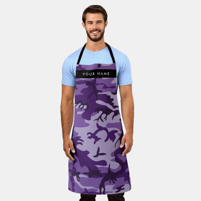 Purple Camouflage Your name Personalize Apron (Worn)