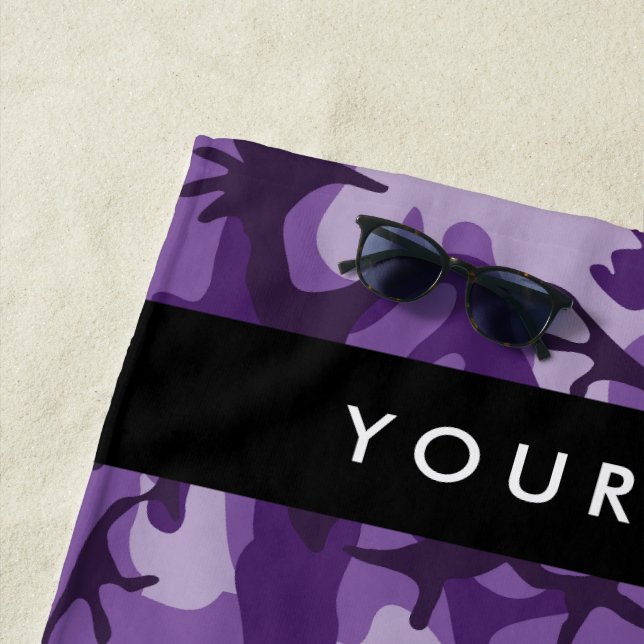 Purple Camouflage Your name Personalize Beach Towel (In Situ)