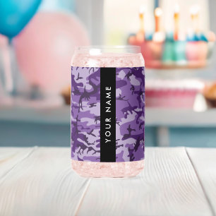 Purple Camouflage Your name Personalize Can Glass