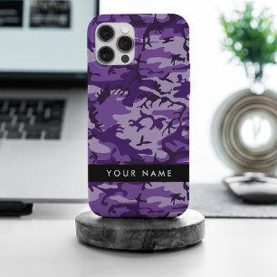 Purple Camouflage Your name Personalize iPhone 15 Pro Max Case