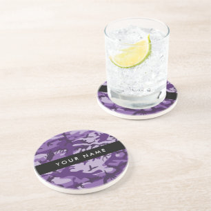 Purple Camouflage Your name Personalize Coaster