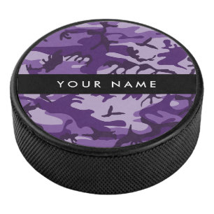 Purple Camouflage Your name Personalize Hockey Puck