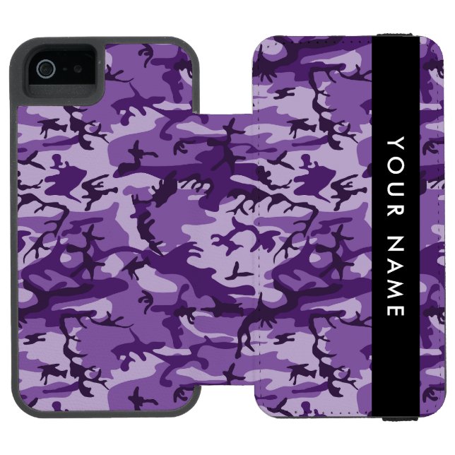 Purple Camouflage Your name Personalize Incipio iPhone Wallet Case (Folio Open)