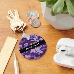 Purple Camouflage Your name Personalize Keychain