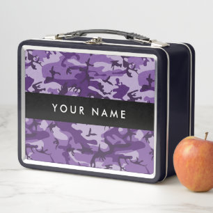 Purple Camouflage Your name Personalize Metal Lunch Box
