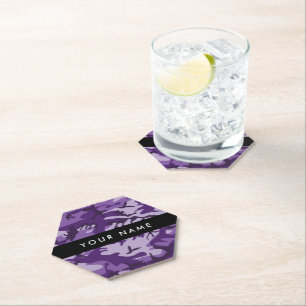 Purple Camouflage Your name Personalize Paper Coaster
