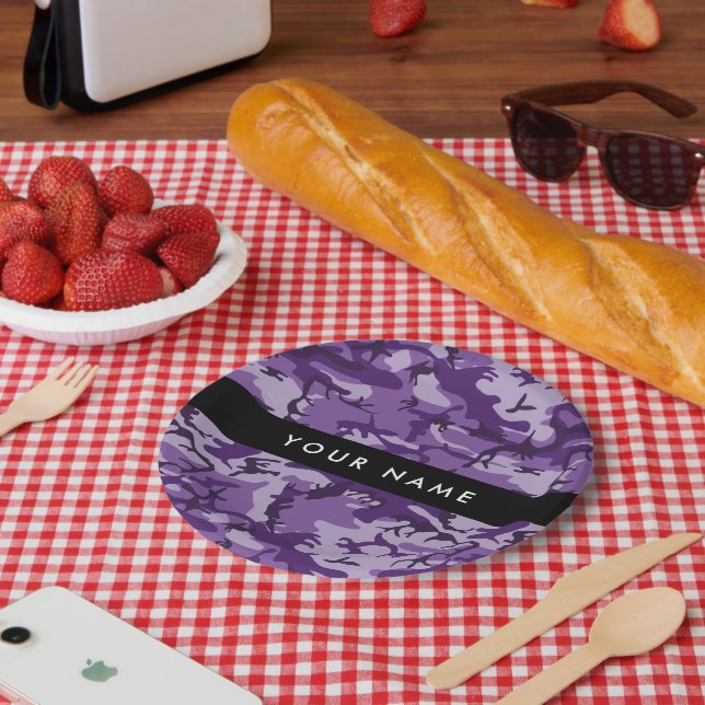 Purple Camouflage Your name Personalize Paper Plate (Picnic)