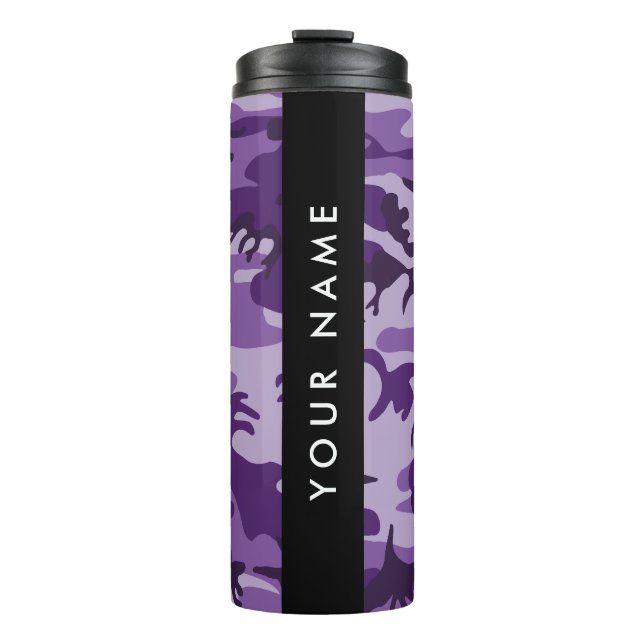 Purple Camouflage Your name Personalize Thermal Tumbler (Front)