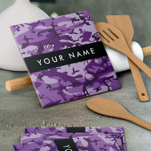 Purple Camouflage Your name Personalize Tile