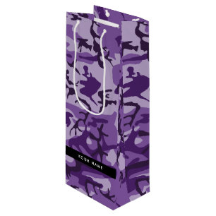 Purple Camouflage Your name Personalize Wine Gift Bag