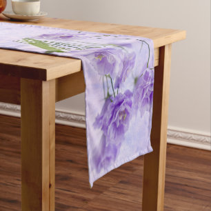 Purple Campanella Flowers Macro Short Table Runner