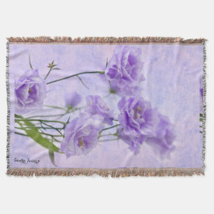 Purple Campanella Flowers Macro Throw Blanket