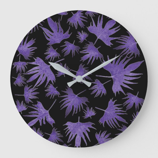 Purple Canary Vine Leaves Large Clock (Front)