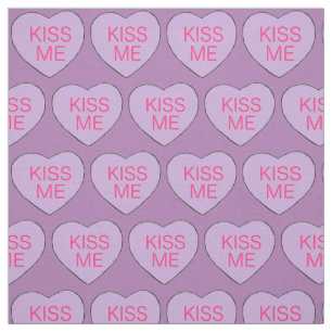 Purple Candy Hearts Kiss Me Valentine's Day Love Fabric