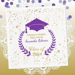 Purple Cap and Laurel Graduation Party Napkins