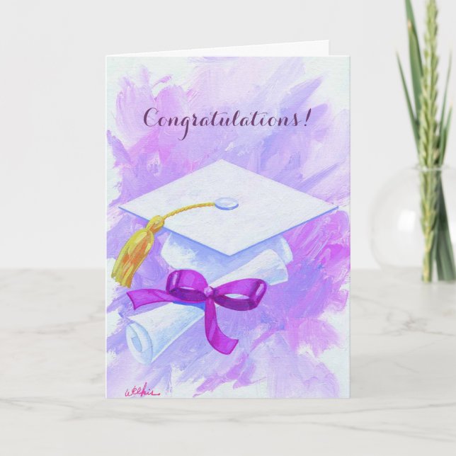 Purple cap graduation customizable card (Front)