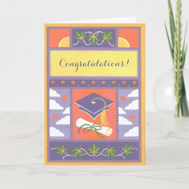 Purple cap graduation customizable card (Front)