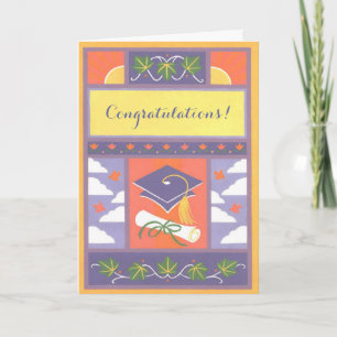 Purple cap graduation customizable card
