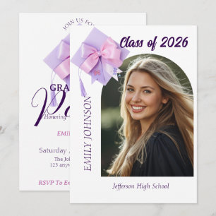 Purple Cap Photo Graduation Party Invitation