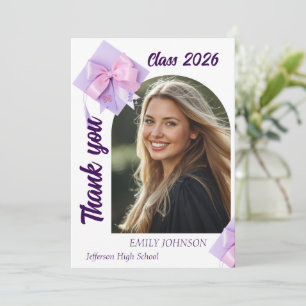 Purple Cap Photo Graduation Thank You Card