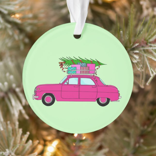 Purple Car with Christmas Gifts Ornament (Tree)