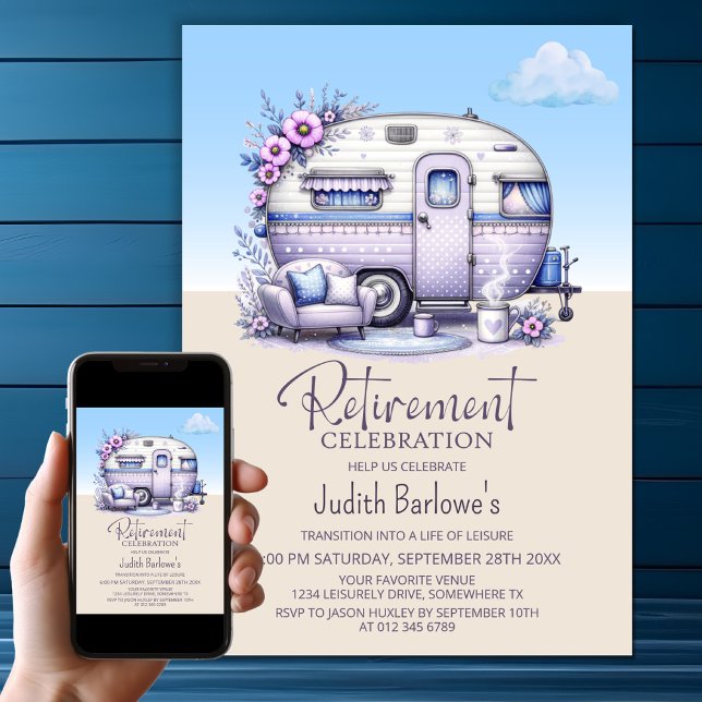 Purple Caravan Retirement Party Invitation (Creator Uploaded)