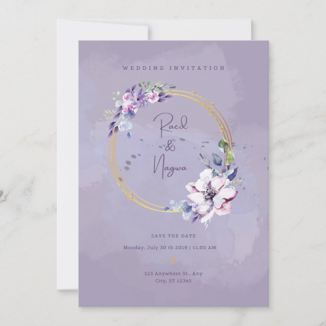 Purple card  wedding invitation (Front)
