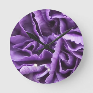 Purple Carnation Flower Round Clock