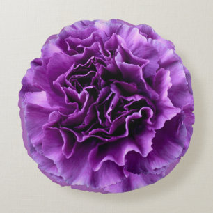 Purple Carnation Flower Round Pillow