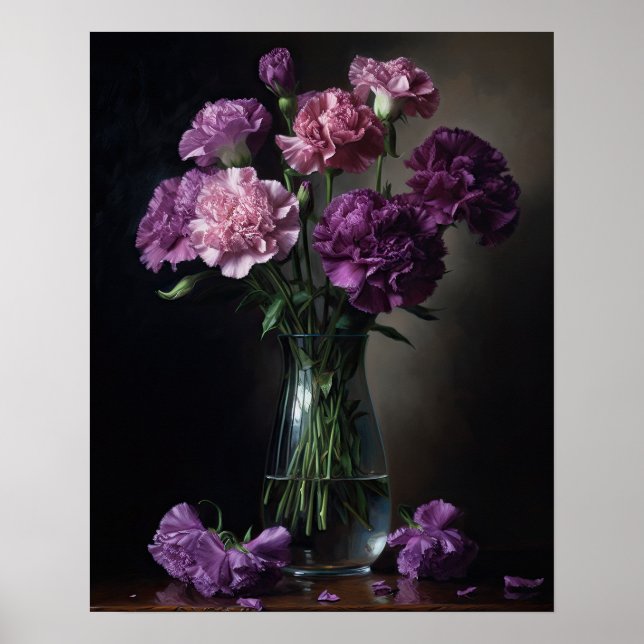Purple Carnation Flowers Art Print Poster (Front)