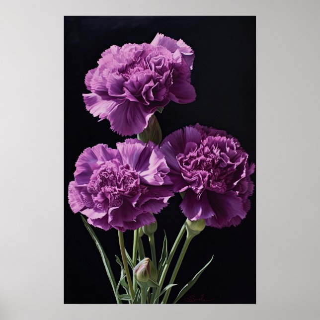 Purple Carnations Flower Art Print Poster (Front)