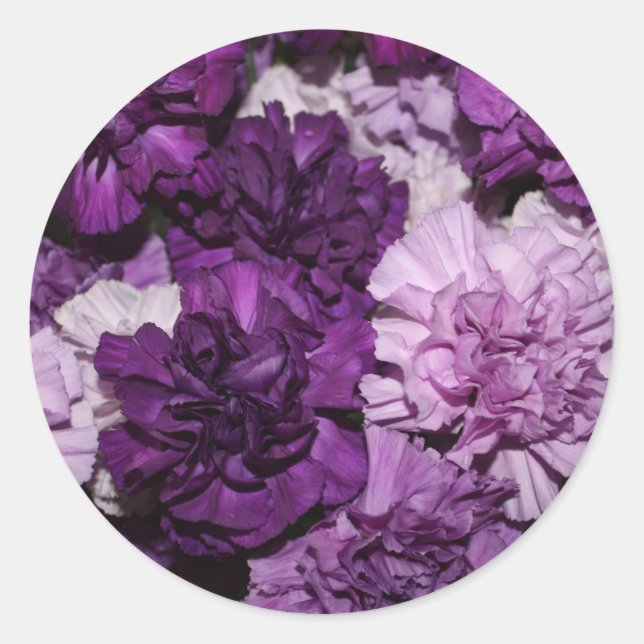 Purple Carnations Flowers Arrangement Classic Round Sticker (Front)