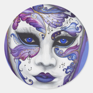 Purple Carnival Mask by PSOVART Classic Round Sticker