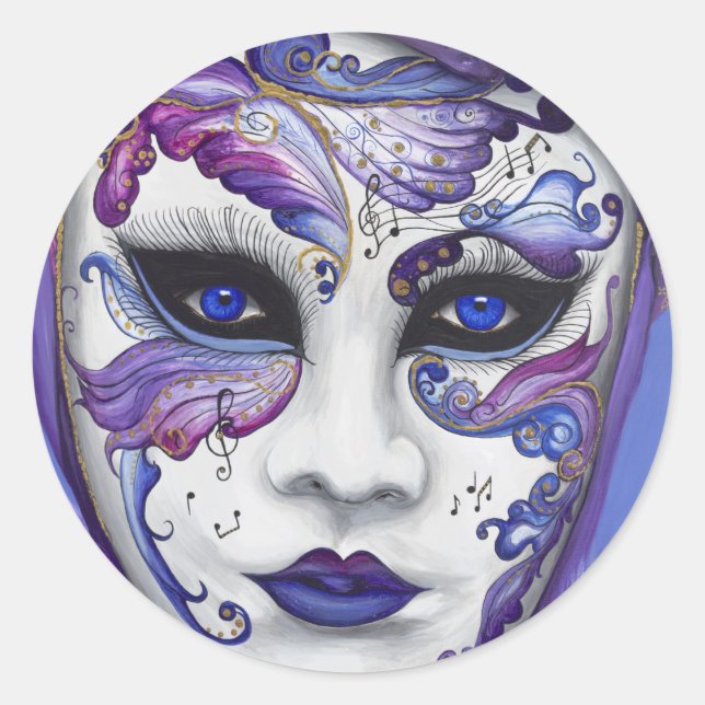 Purple Carnival Mask by PSOVART Classic Round Sticker (Front)