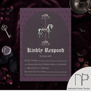 Purple Carousel Skeleton Horse RSVP Card