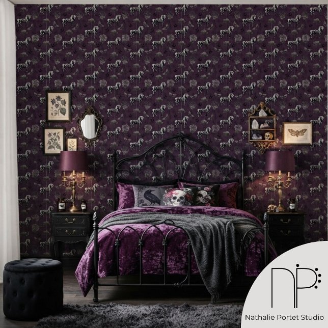 Purple Carousel Skeleton Horse Wallpaper (This Purple Carousel Skeleton Horse Wallpaper features hand-drawn fine-line ink artwork)