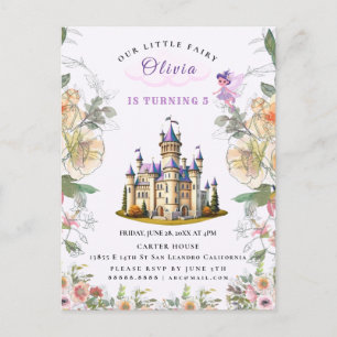 Purple Castle Fairytale Birthday Theme with Fairy Announcement Postcard