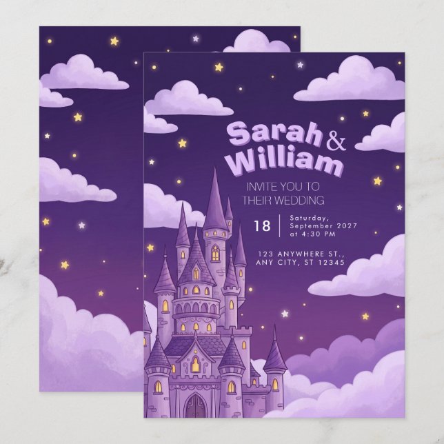 Purple Castle Fairytale Wedding Invitation (Front/Back)