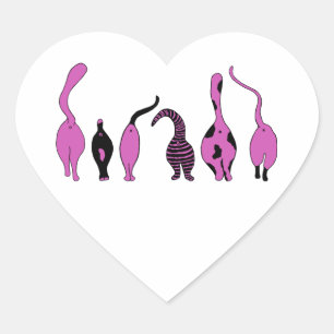 Purple Cat Butts Heart Sticker