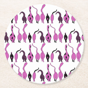 Purple Cat Butts Pattern Round Paper Coaster