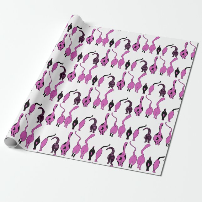 Purple Cat Butts Pattern Wrapping Paper (Unrolled)