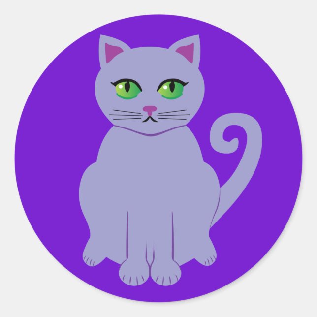 Purple Cat Classic Round Sticker (Front)