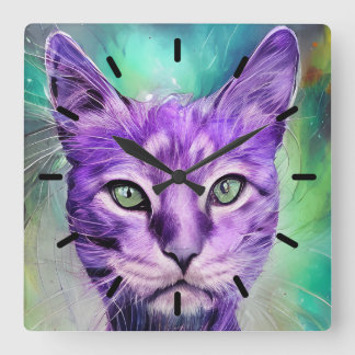 Purple cat Face  Square Wall Clock