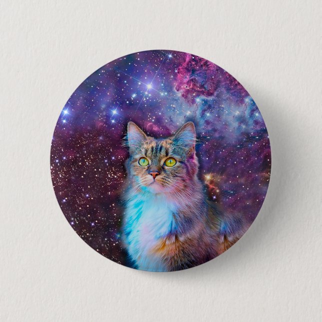 Purple cat in space 2 inch round button (Front)